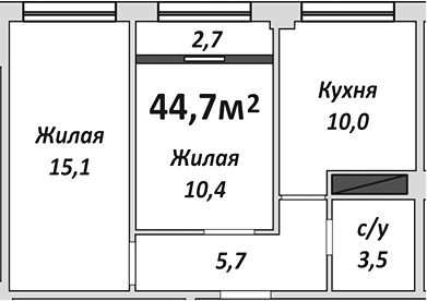 2-комн., 44.7 м², 7/9 этаж, ЖК «Европейский»