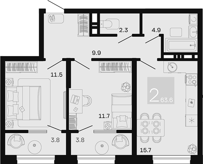 2-комн. квартира, 56 м² в ЖК Хозяин Морей — фото 2