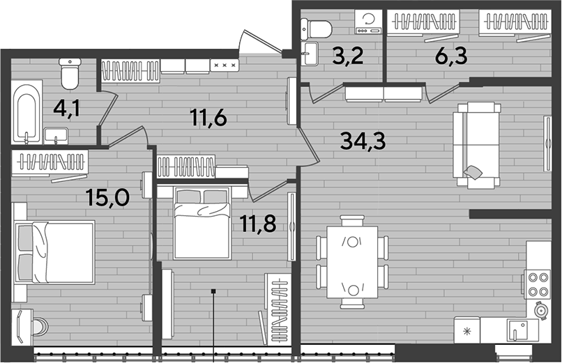 2-комн. квартира, 85.8 м² в ЖК DОГМА ПАРК — фото 2