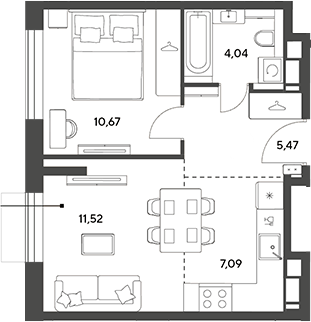 2-комн., 38.79 м², 14/15 этаж, ЖК «Публицист»