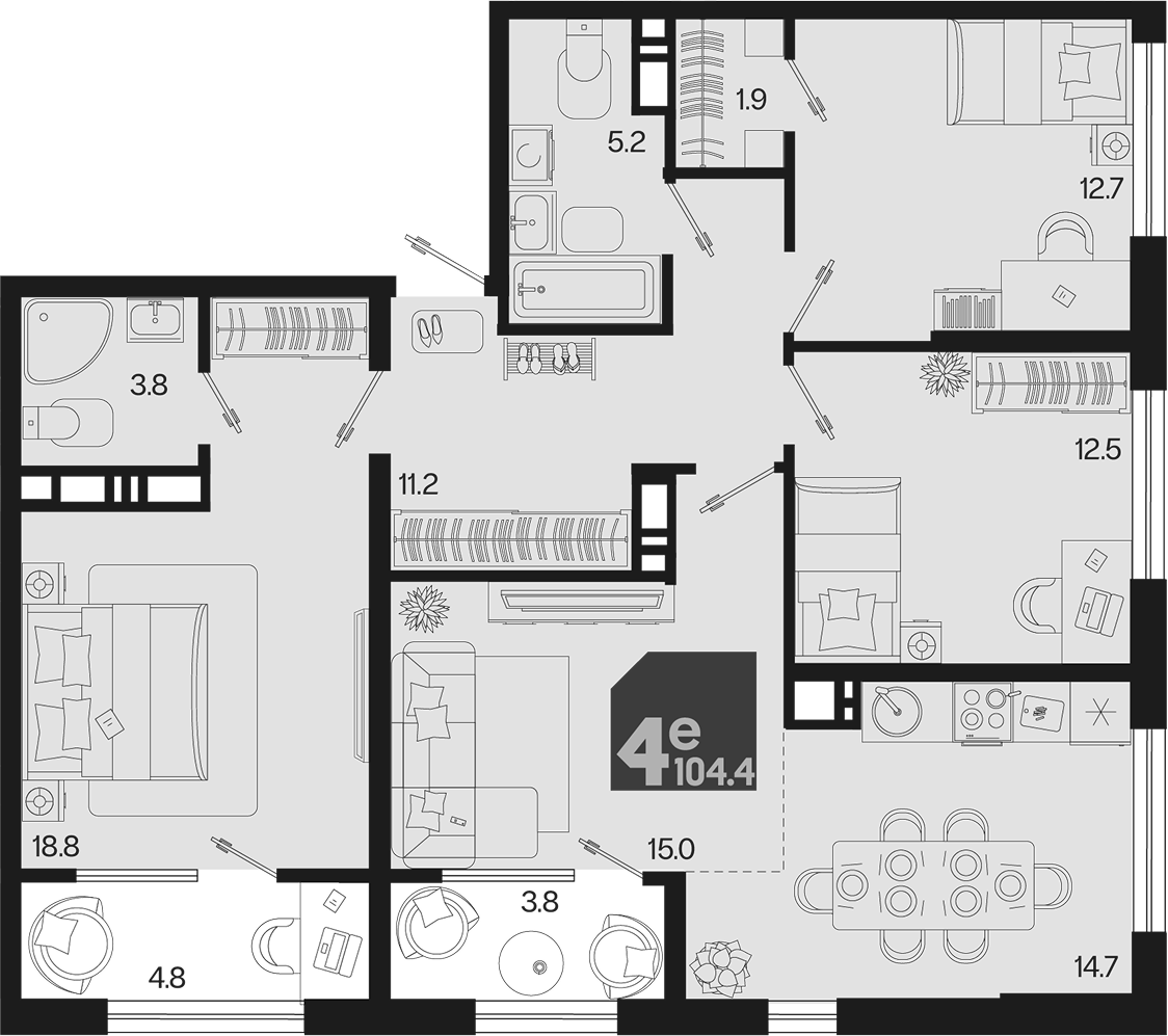 4-комн. квартира, 95.8 м² в ЖК Первое место — фото 2