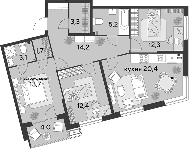 4-комн. квартира, 86.3 м² в ЖК Парк Победы — фото 2