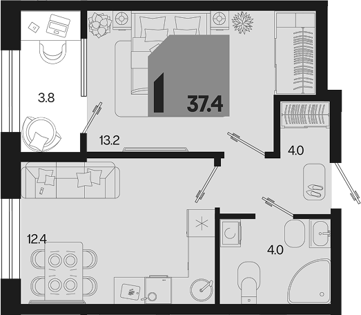 Продается 1-комн. квартира, 33.6 м² — фото 2