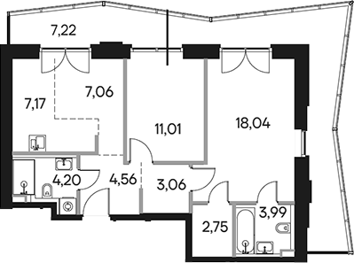3-комн., 63.61 м², 31/39 этаж, ЖК «Селигер Сити»