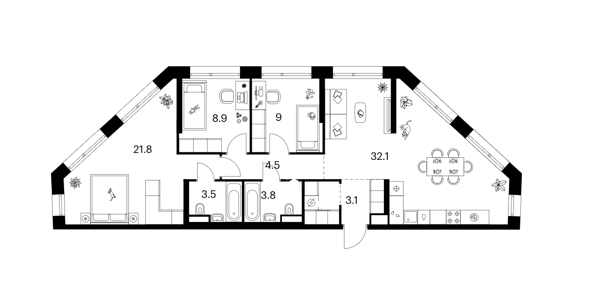 3-комн., 89.4 м², 29/30 этаж, ЖК «Строгино 360»