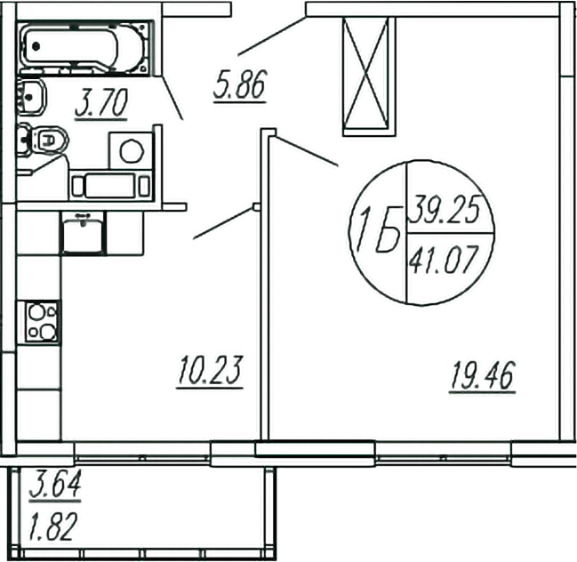 1-комн., 39.25 м², 4/4 этаж, ЖК «Шолохово»