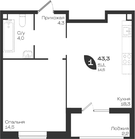 1-комн. квартира, 41.1 м² в ЖК Ботаника — фото 2