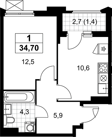 1-комн., 33.3 м², 21/22 этаж, ЖК «Деснаречье»