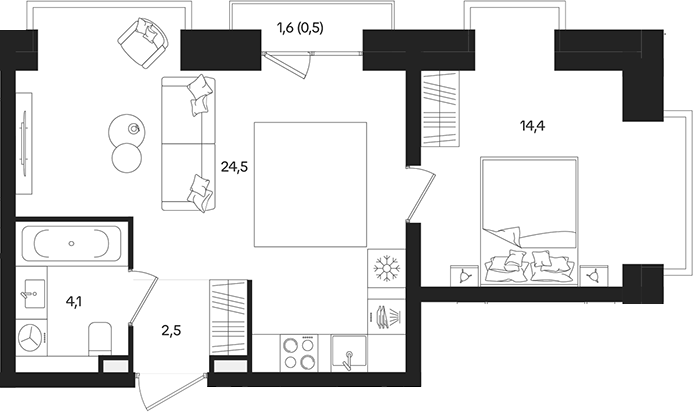 2-комн., 45.5 м², 20/27 этаж, ЖК «ТАТУМ»
