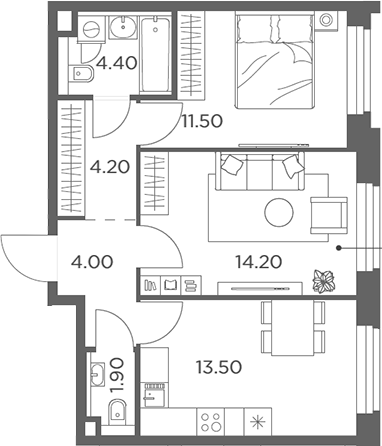 2-комн., 53.7 м², 17/17 этаж, ЖК «Белый Град»
