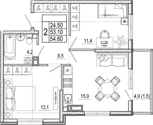 Продается 3-комн. квартира, 53.1 м²
