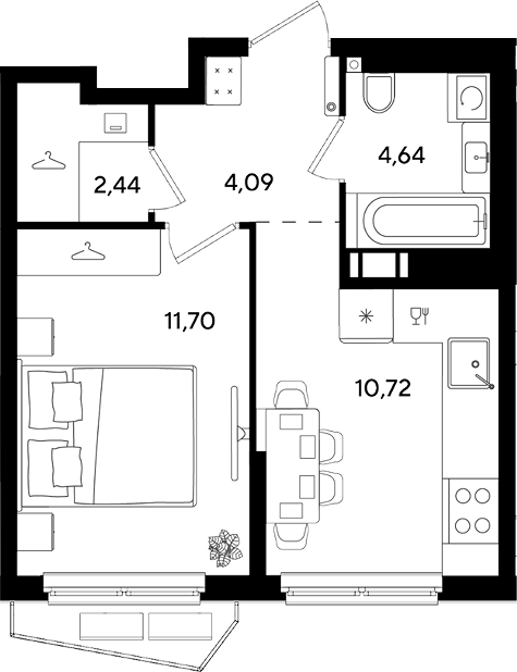 1-комн., 33.59 м², 3/7 этаж, ЖК «Парк Победы 3»