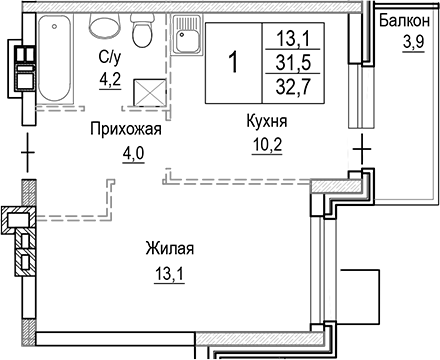 1-комн. Лесная Отрада