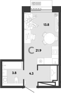 Студия, 21.9 м², 7/12 этаж, ЖК «Страна.Заречная»