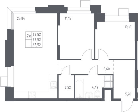 3-комн., 65.52 м², 20/23 этаж, ЖК «Тропарево Парк»