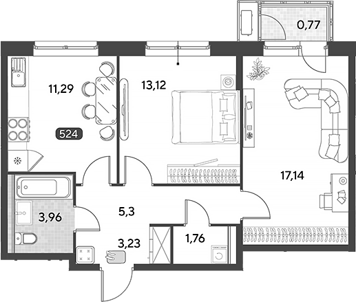 2-комн., 55.8 м², 19/21 этаж, ЖК «Космопарк»