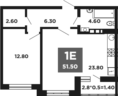 2-комн. квартира, 50.1 м² в ЖК НЕО-квартал Красная площадь — фото 2