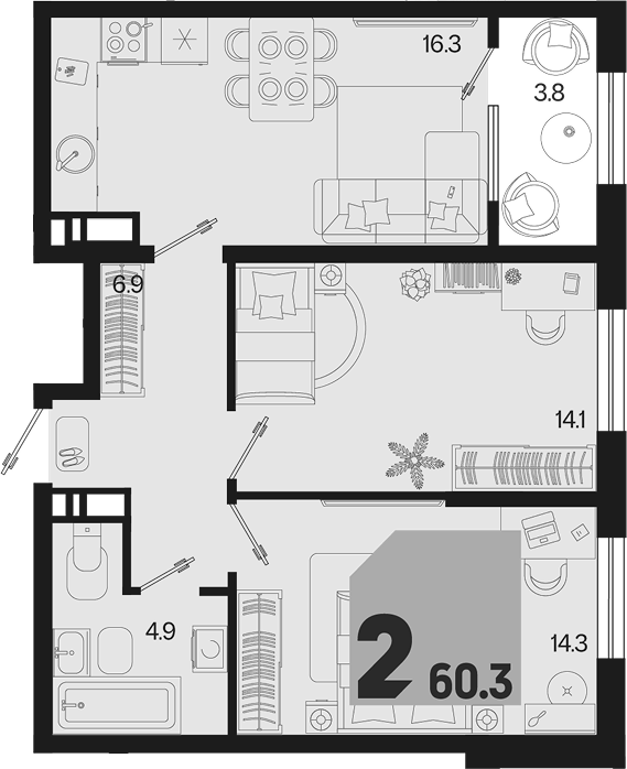 2-комн. квартира, 56.5 м² в ЖК Первое место — фото 2