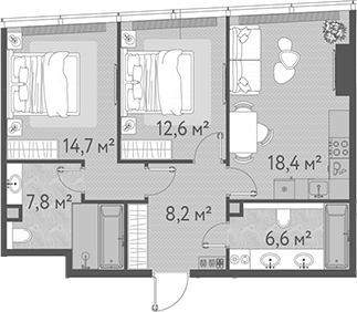 3-комн., 68.3 м², 61/90 этаж, ЖК «ОНЕ»