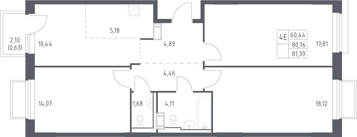 4+ комнаты, 80.76 м², 8/17 этаж, ЖК «Томилино Парк»