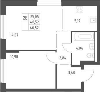 2-комн., 40.52 м², 10/11 этаж, ЖК «Горки Парк»