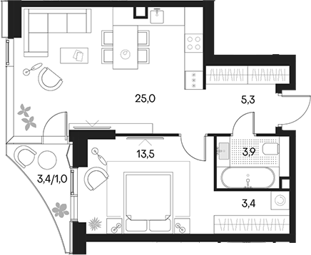 2-комн., 51.1 м², 2/22 этаж, ЖК «Клубный город на реке Примавера»