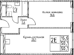 2-комн., 50.1 м², 20/29 этаж, ЖК «Наметкин Тауэр»
