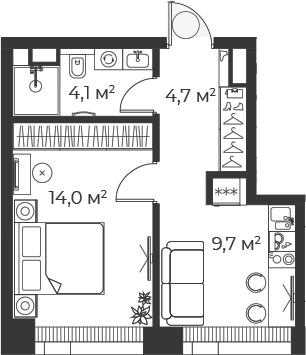 1-комн., 32.5 м², 2/25 этаж, ЖК «Веер»