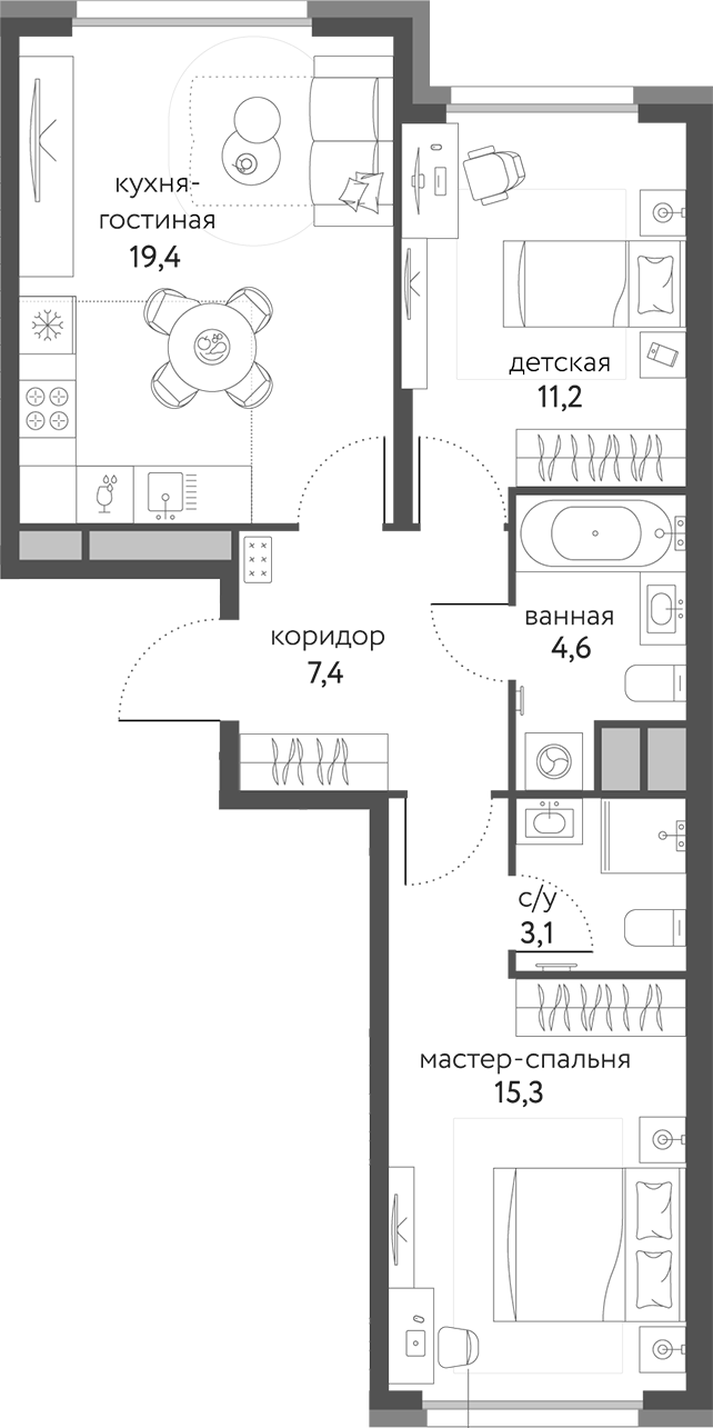 3-комн. Сиреневый парк