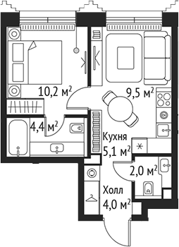 2-комн., 35.2 м², 7/59 этаж, ЖК «СЕТ»