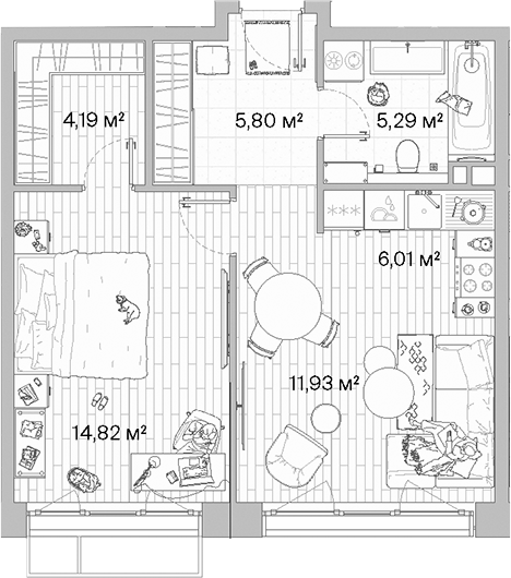 2-комн., 48.04 м², 6/6 этаж, ЖК «МЫС»