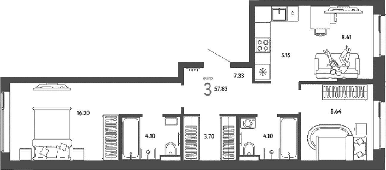 3-комн. Страна.Парковая