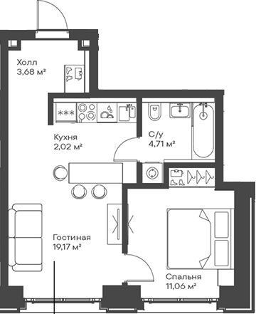 2-комн., 40.64 м², 2/15 этаж, ЖК «Сити Бэй»