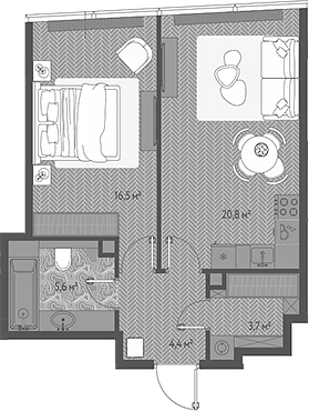 2-комн., 51 м², 46/90 этаж, ЖК «ОНЕ»