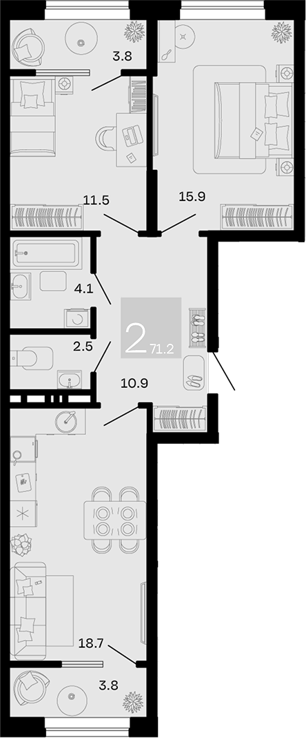 3-комн. квартира, 63.6 м² в ЖК Хозяин Морей — фото 2