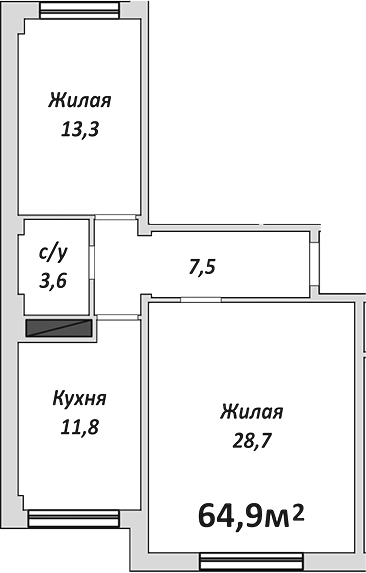 Продается 2-комн. квартира, 66.3 м²