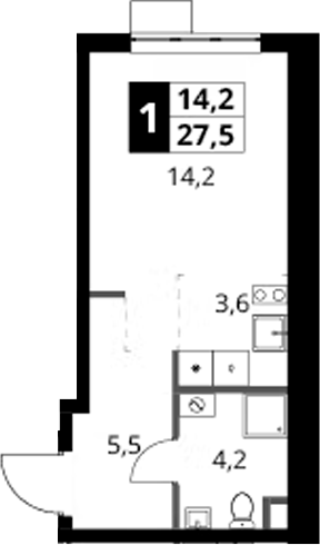 Студия, 27.5 м², 9/18 этаж, ЖК «1-й Ясеневский»