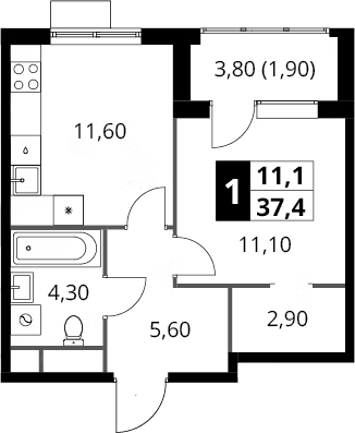 1-комн., 35.5 м², 16/16 этаж, ЖК «1-й Химкинский»