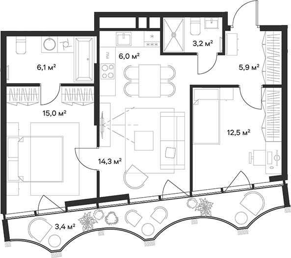 3-комн., 63 м², 19/24 этаж, ЖК «Союз»