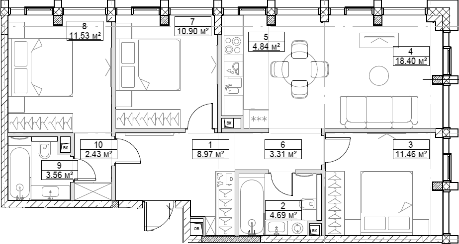 4+ комнаты, 80.09 м², 13/19 этаж, ЖК «Сити Бэй»