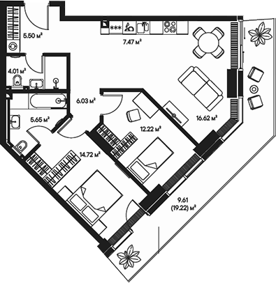 3-комн., 72.22 м², 13/57 этаж, ЖК «Джойс»