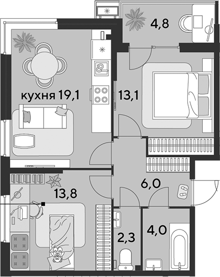 3-комн. квартира, 58.3 м² в ЖК Парк Победы — фото 2