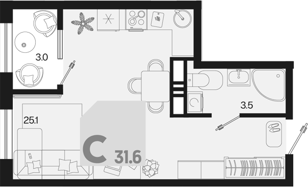 Студия квартира, 28.6 м² в ЖК Первое место — фото 2