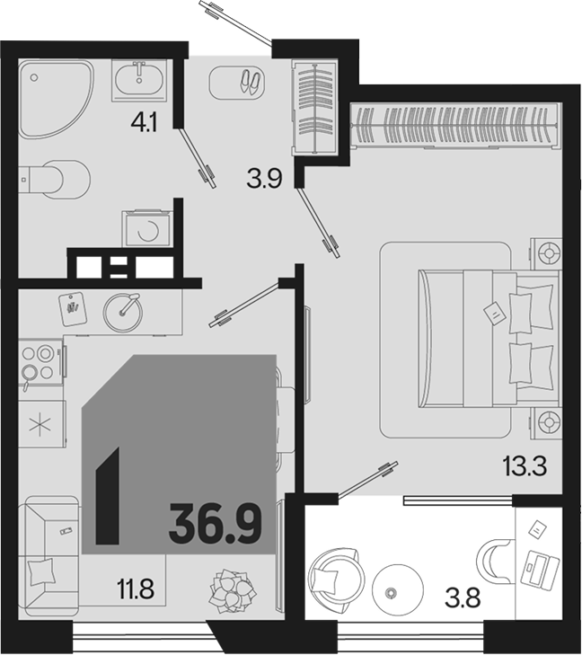 1-комн. квартира, 33.1 м² в ЖК Первое место — фото 2