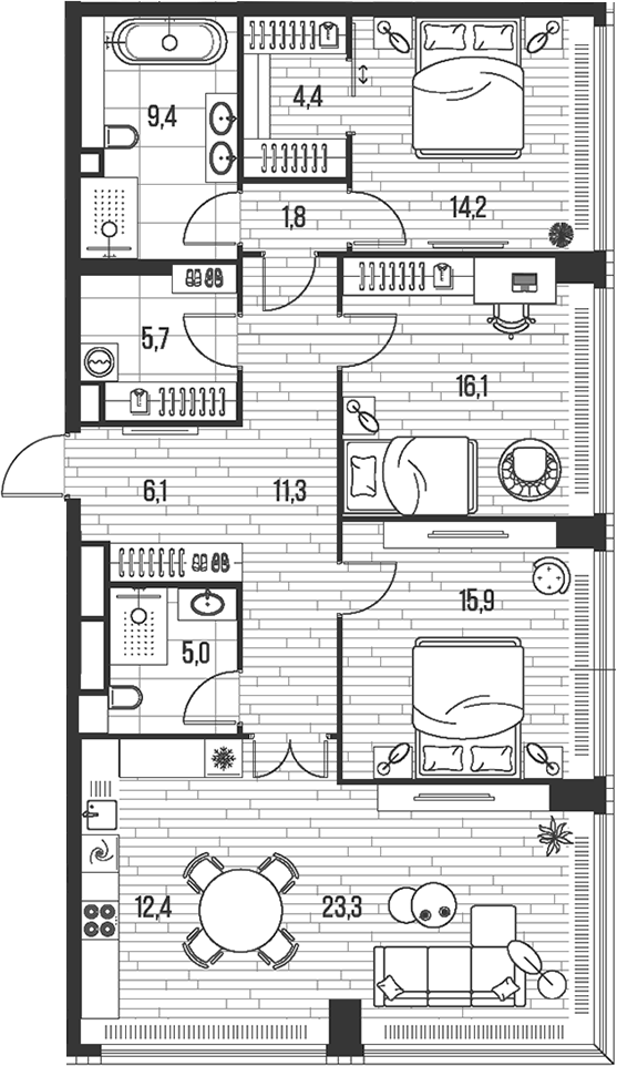 4+ комнаты, 125.6 м², 27/47 этаж, ЖК «HIGH LIFE»