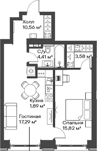 2-комн., 53.55 м², 2/15 этаж, ЖК «Сити Бэй»