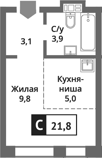 Студия, 21.8 м², 3/6 этаж, ЖК «Никольский квартал Отрада»
