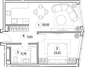 2-комн., 45.52 м², 22/35 этаж, ЖК «УНО.Горбунова»