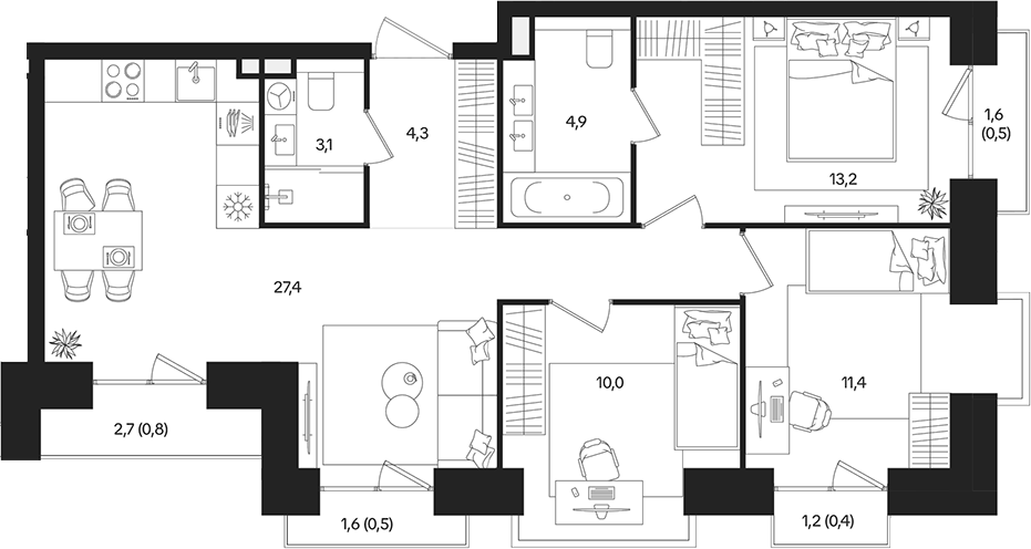 4+ комнаты, 74.3 м², 22/27 этаж, ЖК «ТАТУМ»