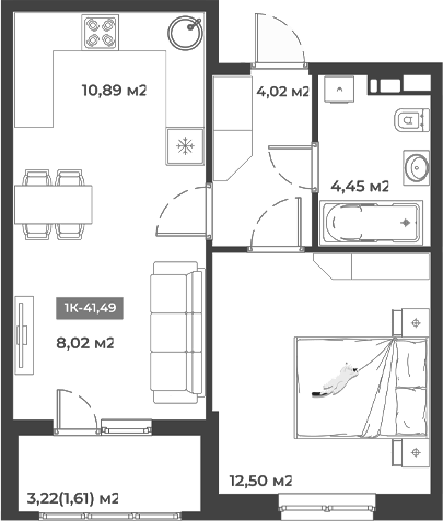 1-комн. квартира, 39.88 м² в ЖК Соловей — фото 2